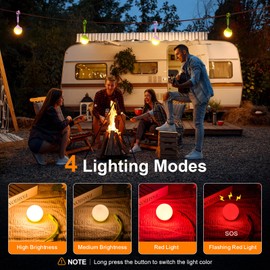 LETMY Rechargeable Camping Lights, 2 Pack Portable tent lights With 4 Lighting Modes, 150LM LED Camping Lantern, Only 20g Hanging Tent Lantern With Silicone Lanyard for Kids Hiking Backpacking Outages