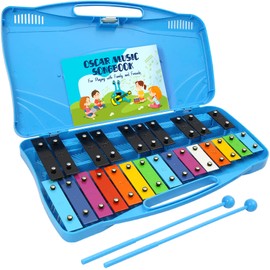MINIARTIS Glockenspiel Xylophone | 25 Note Colorful Metal Keys Xylophone for Kids | Percussion Musical Instrument | Includes Music Songbook with 20 Songs, Blue Carry Case