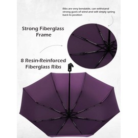 UK-UNIQUE Windproof Travel Umbrella - Compact, Light, Automatic, Strong and Portable - Wind Resistant, Small Folding Backpack Umbrella for Rain - Men and Women (Mulberry)
