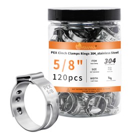 WYSIWYKA 120pcs 5/8 inch PEX Cinch Clamps Rings, 304 Stainless Steel Single Ear Hose Clamps, Pex Crimp Rings for PEX Tubing Pipe Fitting Connections