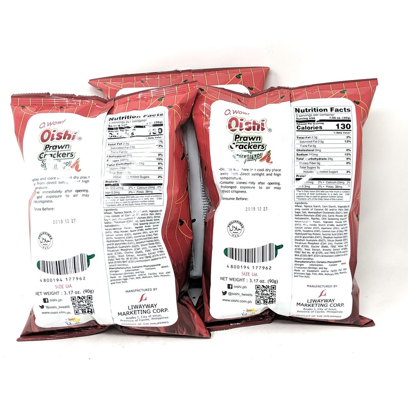 Oishi Prawn Crackers Spicy Flavor 90g, 3 Pack