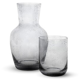 Bruno Magli Bubble Carafe | 2-Pc Set | Drinking Glass Tumbler Doubles as a Lid | Water Pitcher with Matching Cup for Office, Nightstand, Home, & Guest Room Décor | Gift Boxed | 28-Oz (Gray)