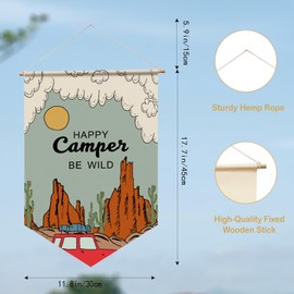 Canvas Camping Flag Banner, 18 Inch (L) × 12 Inch (W), Cute Pattern Wall Decor for Picnics, Ideal for Home, Camping, and School Decoration (Grayish Green)