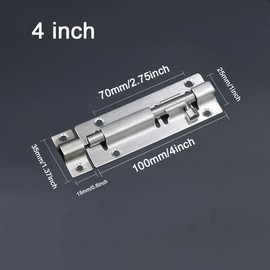 TBNOD 2 Pack Barrel Bolt Latch Slide Latch Lock Slide Bolt Latch 4 Inches Thickened Heavy Duty Stainless Steel for for Door Bedroom Chest Cabinet Window with 12PCS Screws (4 inch)