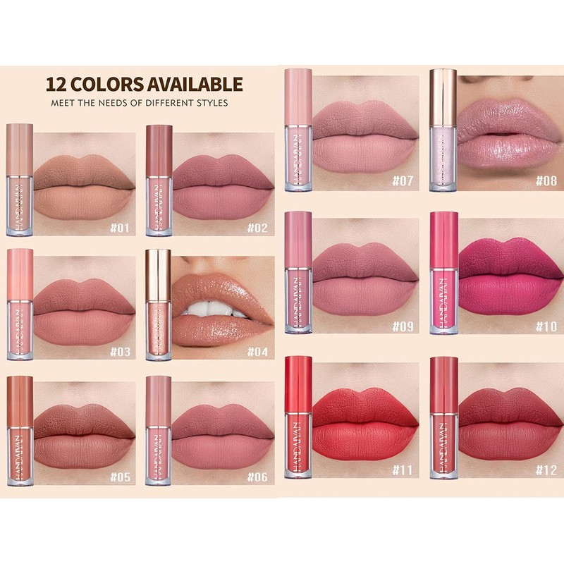 12 Colors Matte Nude Lipstick Set Velvety Long Lasting Non-stick