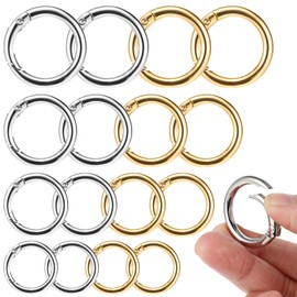 BOHUIZ 16Pcs Spring O Rings, 1 Inch Gold+Silver Key Ring Clip Alloy Carabiner Clip for Keys, Buckle, Bags, Purses, Dog Tag Clips - Key Chain Hooks Replacement Keychains Lanyard DIY Crafts