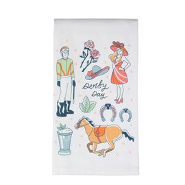 Derby Horse Racing Tea Towels - Party Hostess Gift - Kentucky Coffee Tea Bar Accessories - Home Kitchen Cooking and Baking (Derby Icons Towel)
