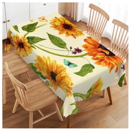 Walmsco Tablecloth Yellow Sunflower Decor For Dining Room Kitchen Rectangular Table Cover 132 * 178cm