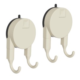 Geobella Strong Suction Cup Hooks for Shower, Bathroom, Kitchen, Heavy Duty Hangers for Door Wreaths, Robe, loofah, Towel, Utensils, Removable Wall Hooks for Tile, Glass, Mirror (2 Pack-Cream)