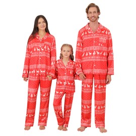 Family Christmas Matching Pajamas Long Sleeve Button Down Pjs Holiday Sleepwear Loungewear Couples Adult Men Women