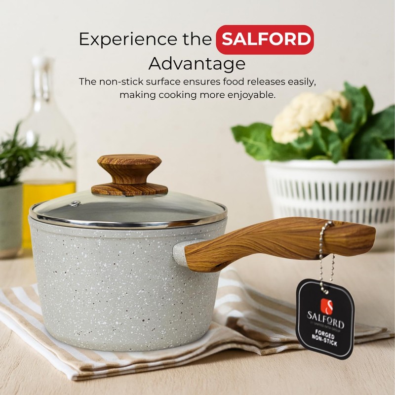 SALFORD 1.8 Quarts Aluminum Saucepan with Glass Lid – Nonstick