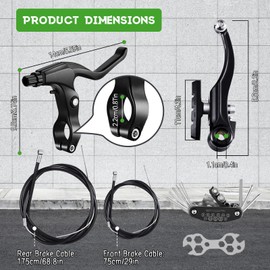 ICOUVA 1 Pairs Bike Brakes,Universal Complete V Bike Brakes Set,Mountain Bike Replacement for Most Bicycle,Road Bike Brakes Cables with Front Back Wheels Bike Brake Levers and All Fixings