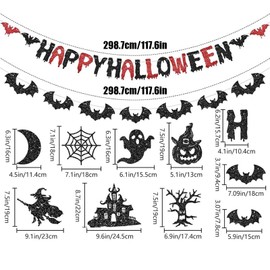 Halloween Garland, Set of 10, HAPPY HALLOWEEN Bat Ghost Spider Web Pumpkin Witch Halloween Decoration Paper Hanging Flag Window Wall Decor Interior Shop Party Decoration Photography Atmosphere (D