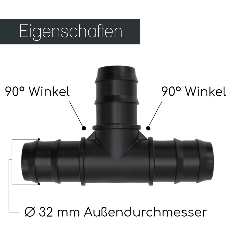 Baumaxxe PP T-piece 90° with hose nozzle connection + 3