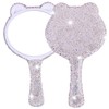 Framendino, White Cat Ear Shaped Bling Metal Handheld Mirror with