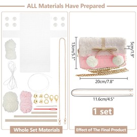 WADORN DIY Women Handmade Woolen Yarn Bag Kit, Imitation Pearl Knitting Crochet Bag Making Kit Blank Mesh Plastic Shoulder Bag Crafting Set for DIY Handmade Crochet Bag, 8.6x1.9x5.1 Inch, Pale Pink