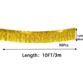 We Moment Zone Pack of 6 Gold Fringe Garland, Metallic Foil Fringe Garland, Hanging Decoration Made of Plastic, Theme Party, Birthday, Wedding, Carnival, Party Decoration, 30 cm x 18 m