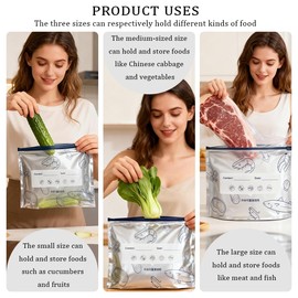 30Pcs Reusable Aluminum Foil Sealable Storage Bags, Upgrade Reusable Food Storage Bags with Label and Zip Lock, Aluminum Foil Bags for Food, Vegetable Fruit Meat (10*S+10*M+10*L)