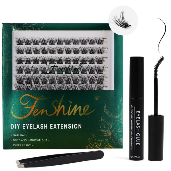Fenshine Cluster Lashes Individual Lashes Wide Stem C/D Curl 9-15 mm Length DIY Eyelash Extension Individual Soft False Lashes for Personal Use at Home (Mix 9-15 mm, SW-07)