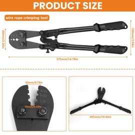 TooTaci Up to 3.2mm Wire Crimping Tool, Wire Rope Swaging Tool for Crimping Loop Sleeve, Wire Rope Cable Swager Crimper for Aluminum Oval Sleeves/Double Sleeves from 1.5mm to 3.2mm