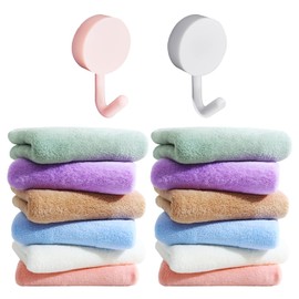 12 Baby Towels and 2 Hooks, Coral Velvet Towels, Small Absorbent Towels for Washing Face and Hands, Microfibre Towels, Suitable for Boys and Girls (25 x 25 cm)