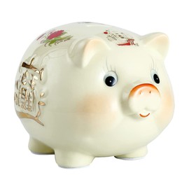 USHOBE Ceramic Piggy Bank Sturdy Coin Jar with Cute Pig Design for Kids Saving Money and Home Decoration