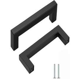 bepisof Square Kitchen Cabinet Handles Stainless Steel Brushed Nickel Bar Pulls Hardware Drawer Hardware Handles,96mm Hole Centers（Black，5Pack）