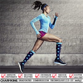 CHARMKING 6 Pairs-Compression Socks for Women & Men Circulation Best Support for Nurses, Running, Athletic,Flight Travel (Multi 15,L/XL)