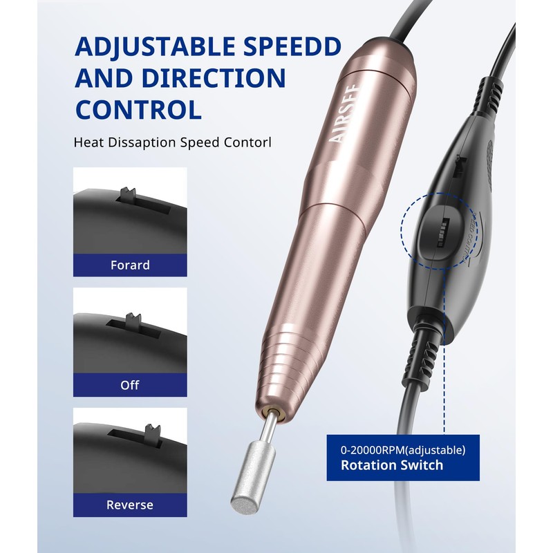 AIRSEE Portable Electric Nail Drill Machine for Beginners, EFile for