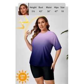 Halcurt Women Plus Size Rash Guard Swimwear Short Sleeve Built in Bra UPF 50 Quick Dry Swimsuit Purple 1X