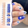 LunarCharm 24 Stück Blau-weiße Totem-Aufdrücknägel, French Tip, künstliche Nägel, kurze