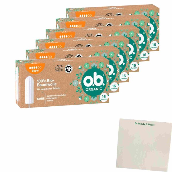 OB Organic Super Tampon Pack of 6 (6 x 16