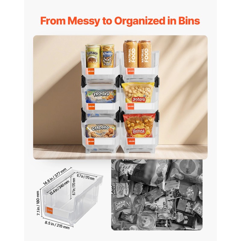 VEVOR Plastic Stackable Storage Bins 6 pcs Garage Organizer Bins