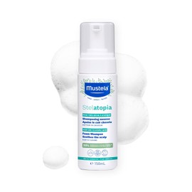 Mustela Stelatopia - Champú de espuma para piel propensa al eczema para recién nacidos y bebés, con aceite natural de aguacate y girasol, sin fragancia y sin desgarros, 5.07 onzas líquidas