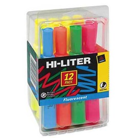 HI-LITER Fluorescent Desk Style Highlighters, Chisel Tip, Assorted Colors, 12/Set