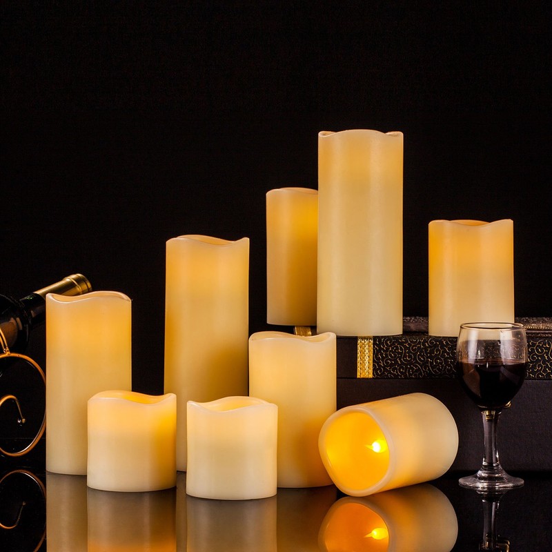 RY King Large Flameless Candle Set of 9 (D 3"