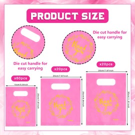 TOSPARTY 100 PCS 3 Sizes Thank you Plastic Merchandise Bags Shopping Bag with Handle Retail Bags for Boutique Die Cut Bag for Small Business Thanksgiving Day