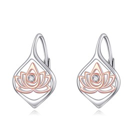 SHEAISRS Lotus Earrings 925 Sterling Silver Leverback Earrings for Women Lotus Flower Yoga Dangle Earrings Jewelry