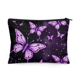 Flashideas Purple Butterfly Makeup Bag Portable Waterproof Cosmetic Bag Durable Lightweight Cosmetic Bag for Women Easy to Hold Portable Storage Bag