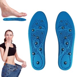 Soiftra 1Paar Magnetische Einlegesohlen,Akupressur Massage Einlegesohlen zum Abnehmen Plantar Fasciitis Einlagen Plattfuß und Verteilt Fußdruc Fuß Müdigkeit Relief für Männer Und Frauen(Blau,41-46)