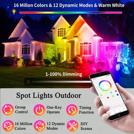 RICHSING Outdoor Spotlight,15W RGBW Color Changing Landscape Lights 12V Low Voltage Landscape Lighting APP Control, IP67 Waterproof Outdoor Spot Lights for Yard Garden Pathway Decorations, 2Pack