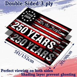 250 Year American Anniversary Flag 250th Anniversary Usa Flag, 3 Ply America Flag 250 Years of Freedom We The People 1776-2026 Patriotic Signs Hanging Decor 3x5 Ft Double Sided Outdoor Banner Decorations (Black)