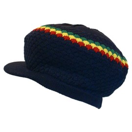 Shoe String King SSK Rasta Knit Tam Hat Dreadlock Cap Múltiples diseños y tamaños, Grande Redondo Azul Marino/Rojo/Amarillo/Verde, Con Ala, Talla única