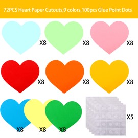 MAMUNU 72 PCS Large Heart Paper Cutouts, Assorted 9 Colors Heart Cutouts Cardstock Bulk Classroom Wall Bulletin Board Decoration, 6 inch Heart Cutouts for DIY Crafts Projects Party Home Decorations
