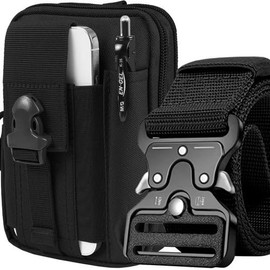GADIRIA Tactical Belt and Tactical Bag for Men Military Type with Quick Release Metal Buckle for Security Forces Surveillance Airsoft Work Hunting - High Strength Nylon