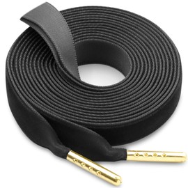 WEGOODZF Flat Velvet Sneakers Shoelaces: Wide Black 47.2 inch Shoe Laces with Gold Tips - 2 Pair