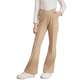 blibean Tween Girls Flare Pants Little Kids Bell Bottom Leggings Dress Dressy Formal School Uniform Pant Fall Casual Chino Wide Leg Bootcut Legging Clothes Size 10-11 Year Khaki