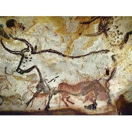 ART.COM Wall Art Prints Cave of Lascaux, Great Hall, Left Wall: Second Bull, Below: Kneeling Red Cow, C. 17,000 BC, Animals Decor, 32" x 24"