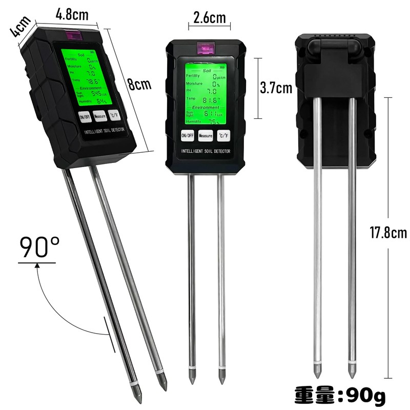 Socpuro Soil PH Measuring Instrument, Soil pH/EC/Ground Temperature/Moisture/Illuminance, 6 in