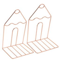 Operitacx 2 Pcs Heavy Duty Rose Metal Bookends L Shaped Design Decorative Book Holders for Home Office Sturdy Book Stoppers Stylish Desktop Organizer